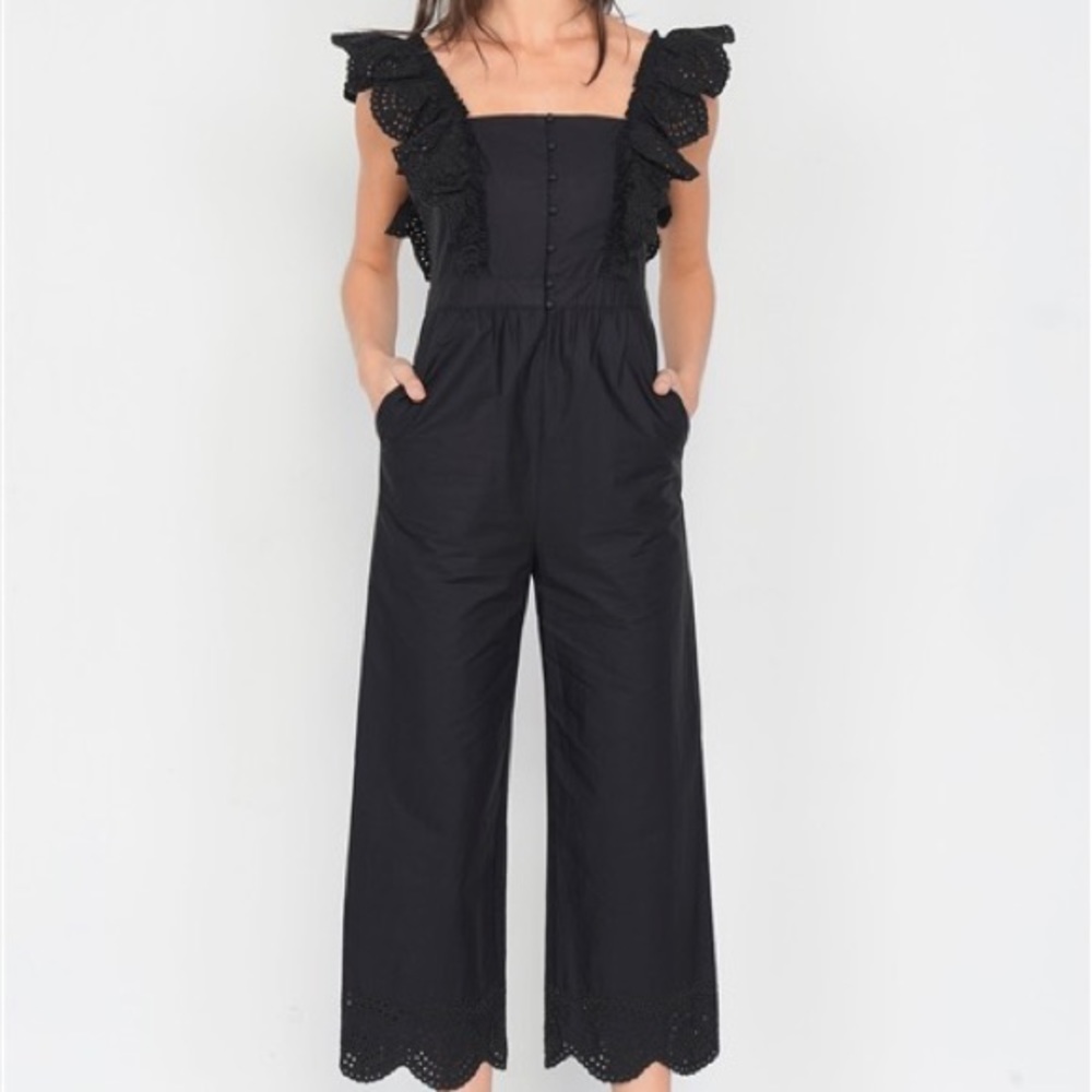 Black Eyelet Flounce Trim Jumpsuit